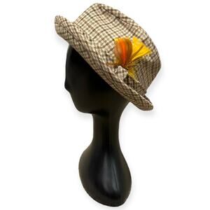 Vintage Pendleton 100% Wool Brown Plaid Herringbone Trilby Fedora Hat Mens 7 1/8